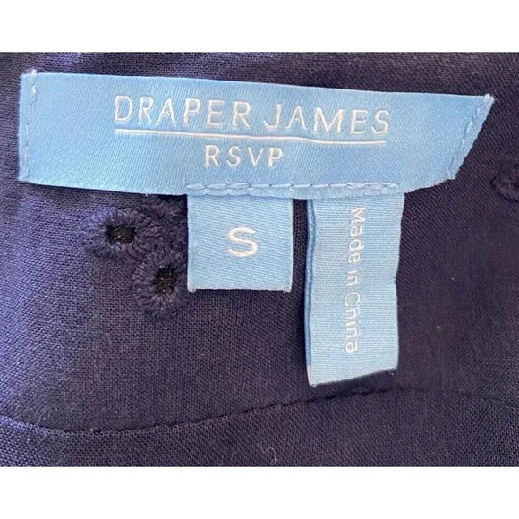 Draper James RSVP Dress Sheath Puff Sleeves Eyelet Lace Navy Blue Small S - Picture 3 of 4